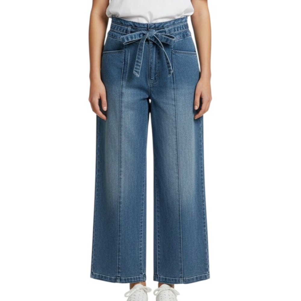 DRAPER & JAMES RSVP JEANS Light Blue Stretch WIDE LEG Center Seam w/Belt SIZE 10